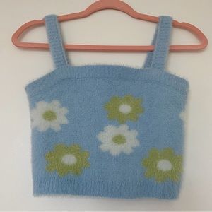 Kendall & Kylie Blue Fuzzy Tank with Flowers — small